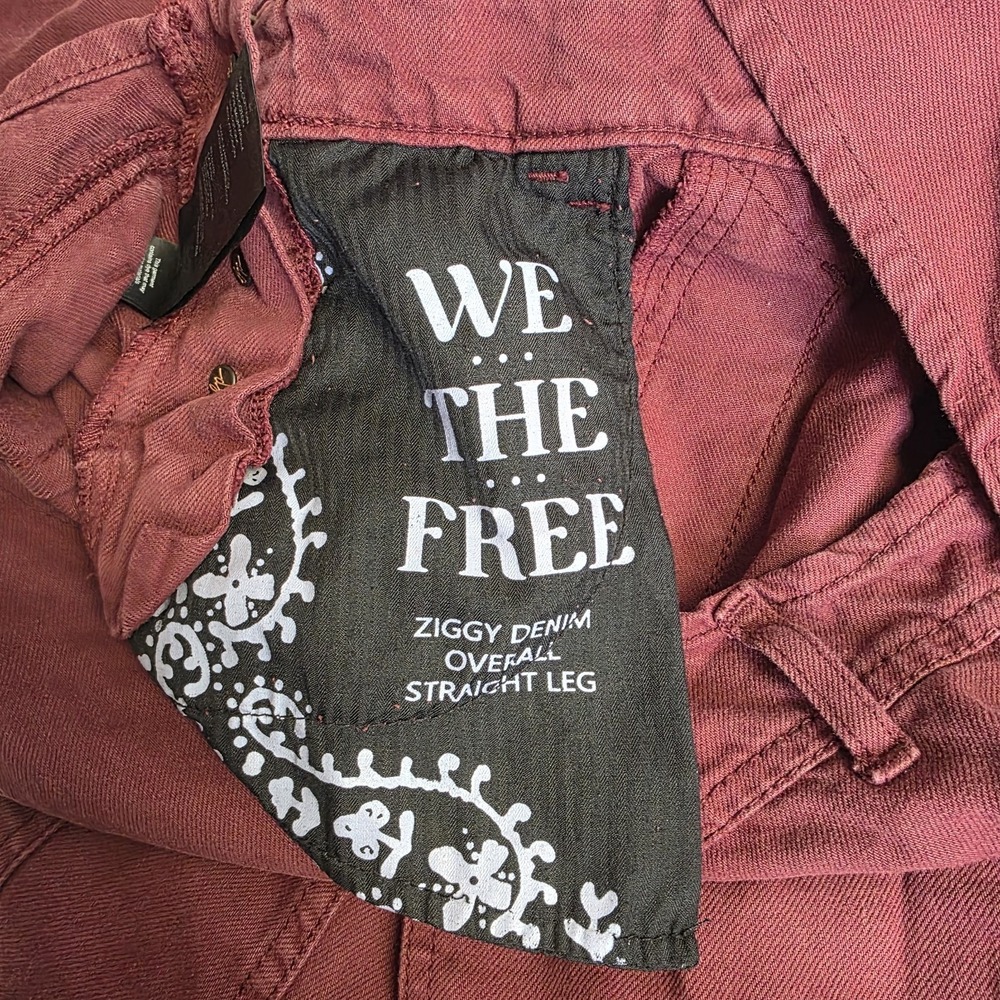 We The Free Free People Ziggy Denim Overalls Womens Medium Burgundy Straight Leg - Picture 5 of 8